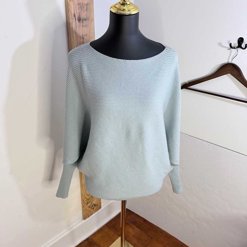 Philosophy Womens Ribbed Dolman Sleeve Sweater Top M‎ Green Oversized